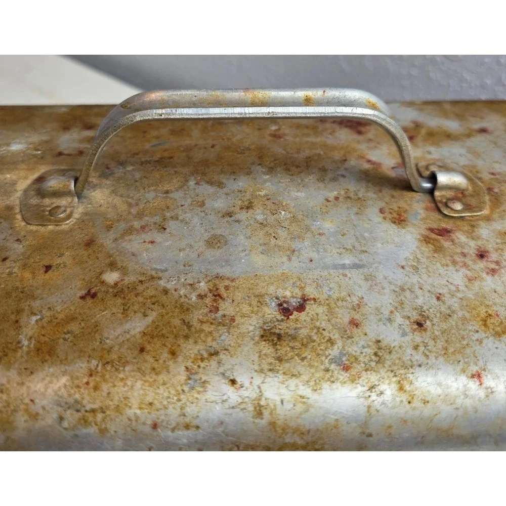Vintage Aluminum‎ Toolbox Industrial Metal Storage Chest Rustic Patina Handle